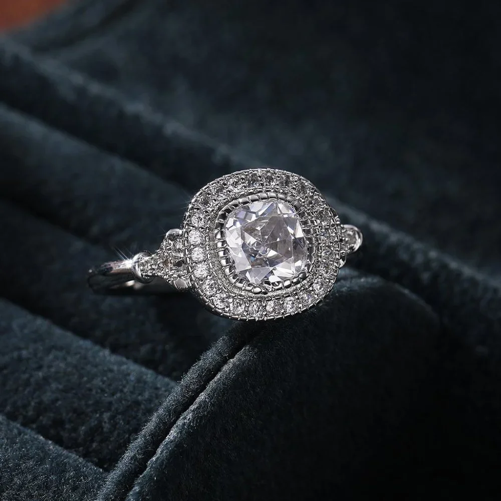😍Luxury CZ Shiny Gem Macro Pave Square Noble Dainty Wedding Rings, K932